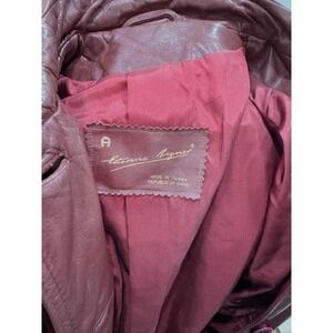 Etienne Aigner Burgundy Leather Trench Coat Belted Women's Vintage